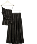 KAREN MILLEN 2-piece Black Stripe Beaded  One Shoulder Top &  Full Midi Skirt Set UK 6