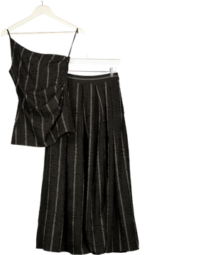 KAREN MILLEN 2-piece Black Stripe Beaded  One Shoulder Top &  Full Midi Skirt Set UK 6