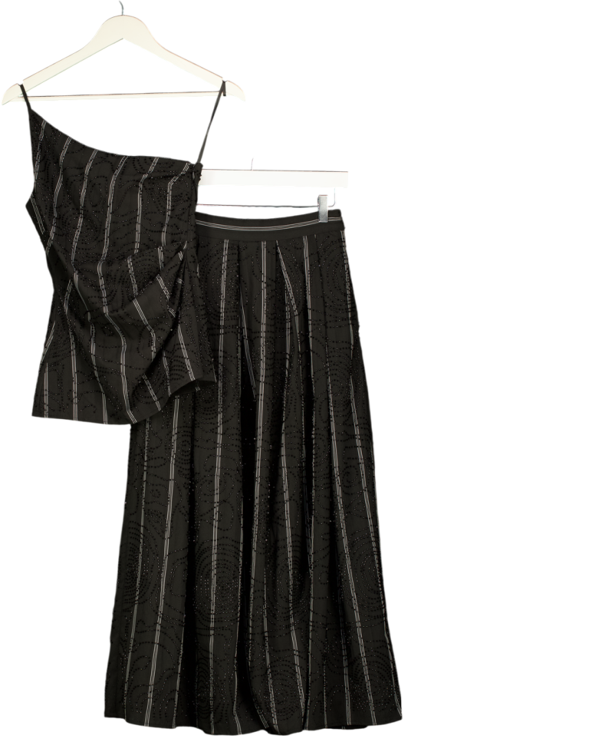 KAREN MILLEN 2-piece Black Stripe Beaded  One Shoulder Top &  Full Midi Skirt Set UK 6