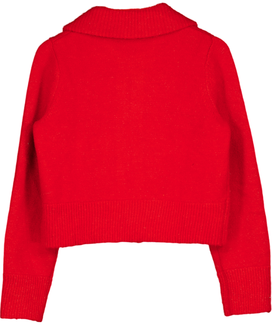 MANGO Red Wool Blend Zip Cardigan With Collar UK M