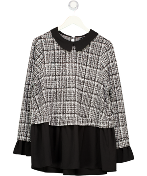 YOURS Black Peplum Hem Check Top With Collar UK 18