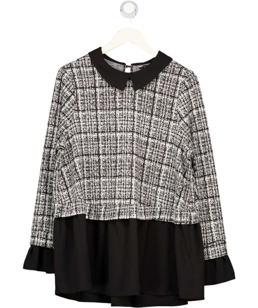 YOURS Black Peplum Hem Check Top With Collar UK 18