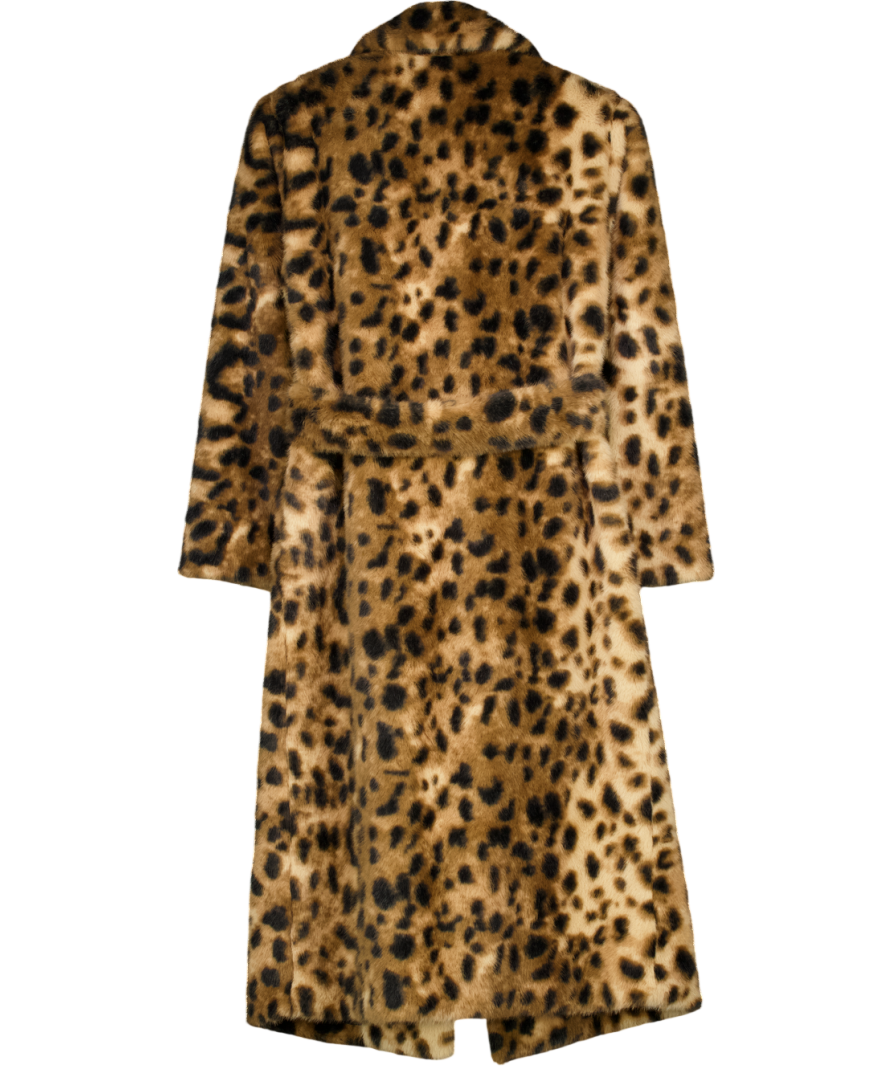 KHY BY KYLIE JENNER Brown Signature Leopard Faux Fur Coat UK XS