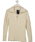 Sandro Cream Open Collar Chunky Knit Jumper UK S
