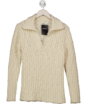 Sandro Cream Open Collar Chunky Knit Jumper UK S