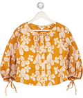 Ted Baker Orange Floral Button Up Puff Sleeve Shirt UK 8