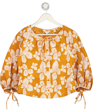 Ted Baker Orange Floral Button Up Puff Sleeve Shirt UK 8