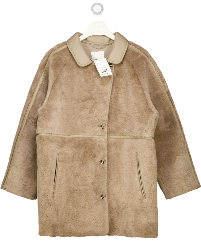 H&M Beige Knee Length Faux Leather & Fur Coat UK M