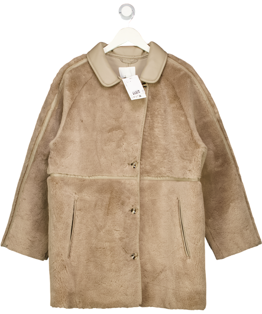 H&M Beige Knee Length Faux Leather & Fur Coat UK M