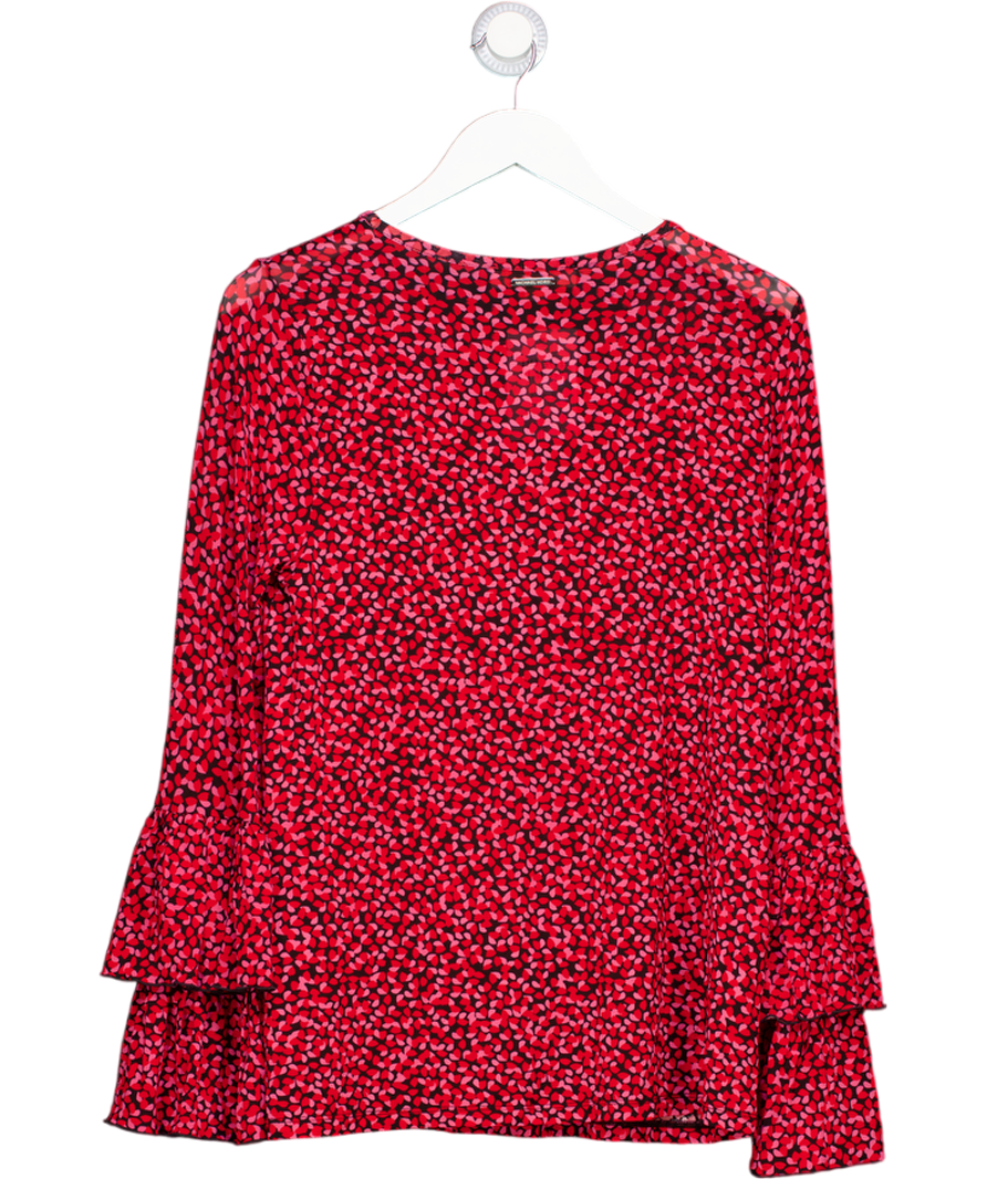 MICHAEL Michael Kors Red / Pink  /black Heart Print Frill Sleeve Jersey Top UK S