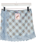 Savage X fenty Baby Blue Plaid Lace Trim Nite Shade Slip Skirt UK S