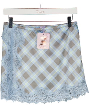 Savage X fenty Baby Blue Plaid Lace Trim Nite Shade Slip Skirt UK S