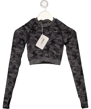 GYMSHARK Grey Camo Seamless Long Sleeve Crop Top UK XS