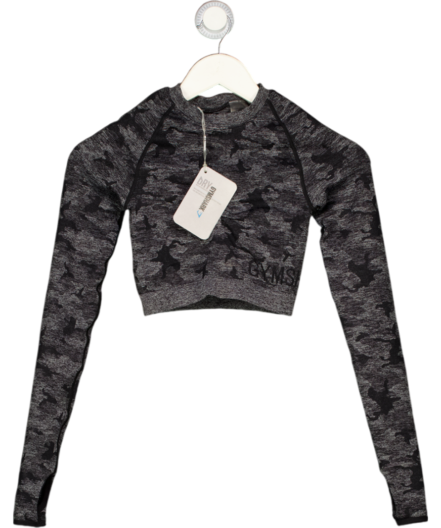 GYMSHARK Grey Camo Seamless Long Sleeve Crop Top UK XS