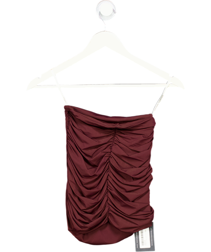 MAYGEL CORONEL Burgundy Red Stretch Mesh Ruched Mini Skirt - Petite UK XS