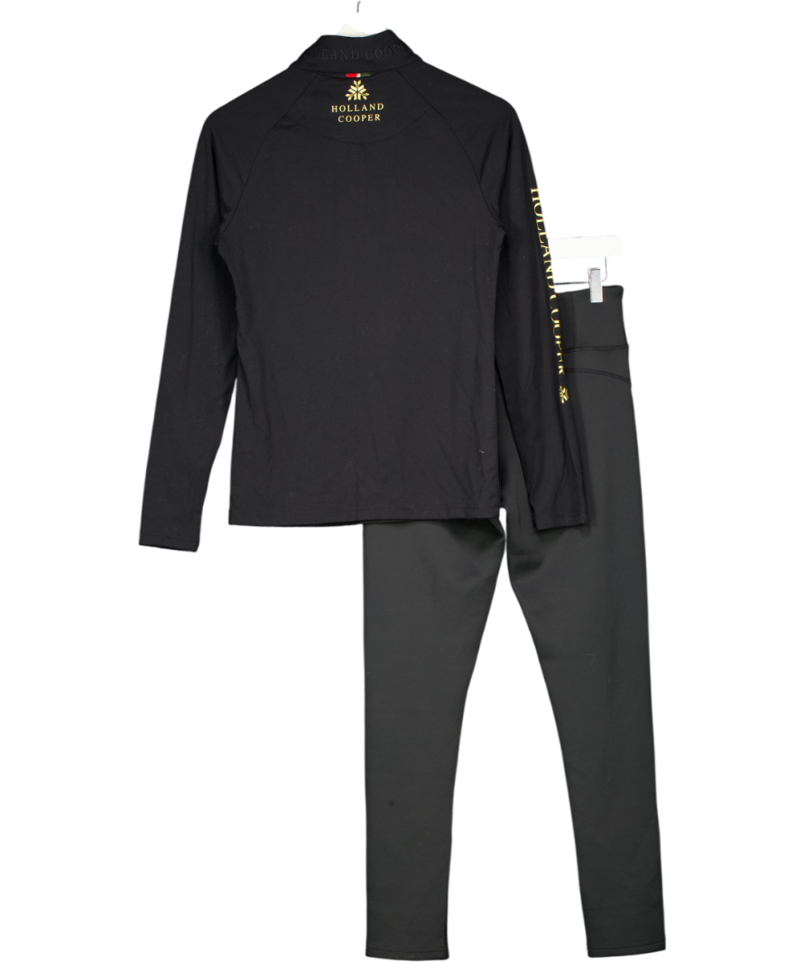 Holland Cooper Black 2-piece Logo Base Layer Top & Leggings Set UK M