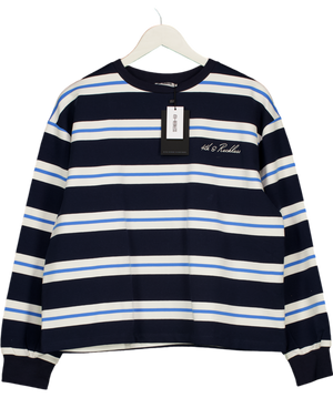 4th & Reckless Blue Cotton Rich Embroidered Logo Oversized Long T-shirt UK S