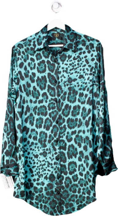 SitoraBanu Green Satin Feel Leopard Prin Shirt One Size