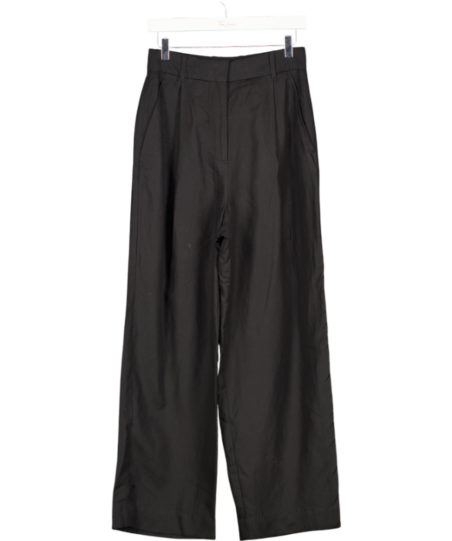 COS Black Relaxed Linen-blend Wide-leg Trousers UK 6