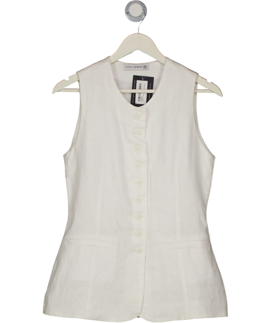 Faithful The Brand White 100% Linen Long Waistcoat Top UK 8