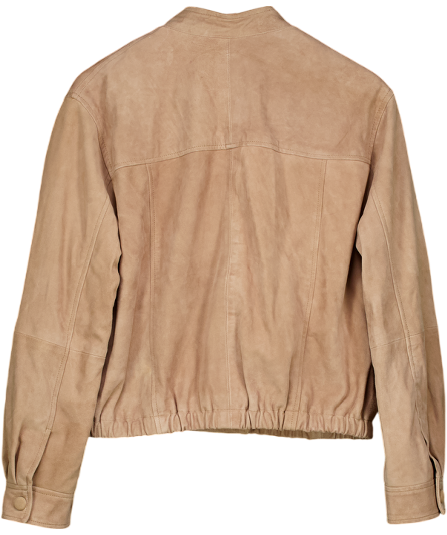 1526EHOT65243KNOW Beige Pure Suede Pilot Bomber Jacket, Natural UK S