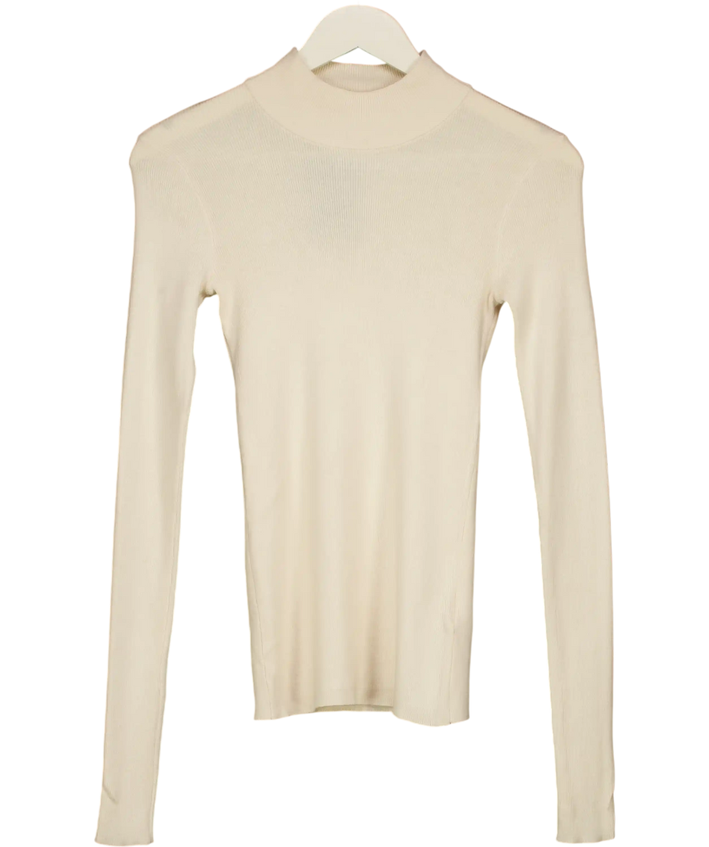 NA-KD Beige Ribbed Polo Knitted Sweater UK XS
