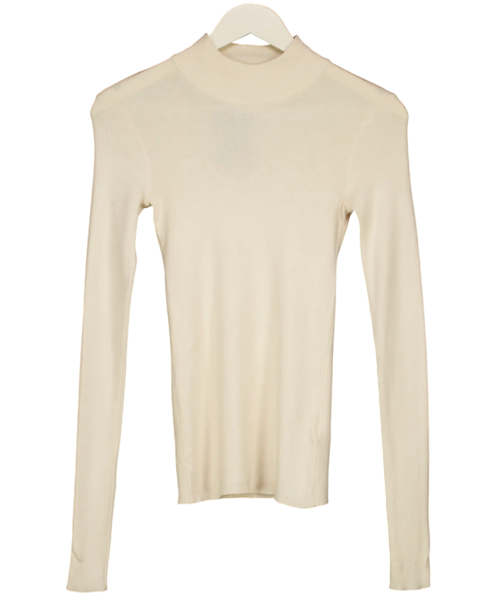 NA-KD Beige Ribbed Polo Knitted Sweater UK XS