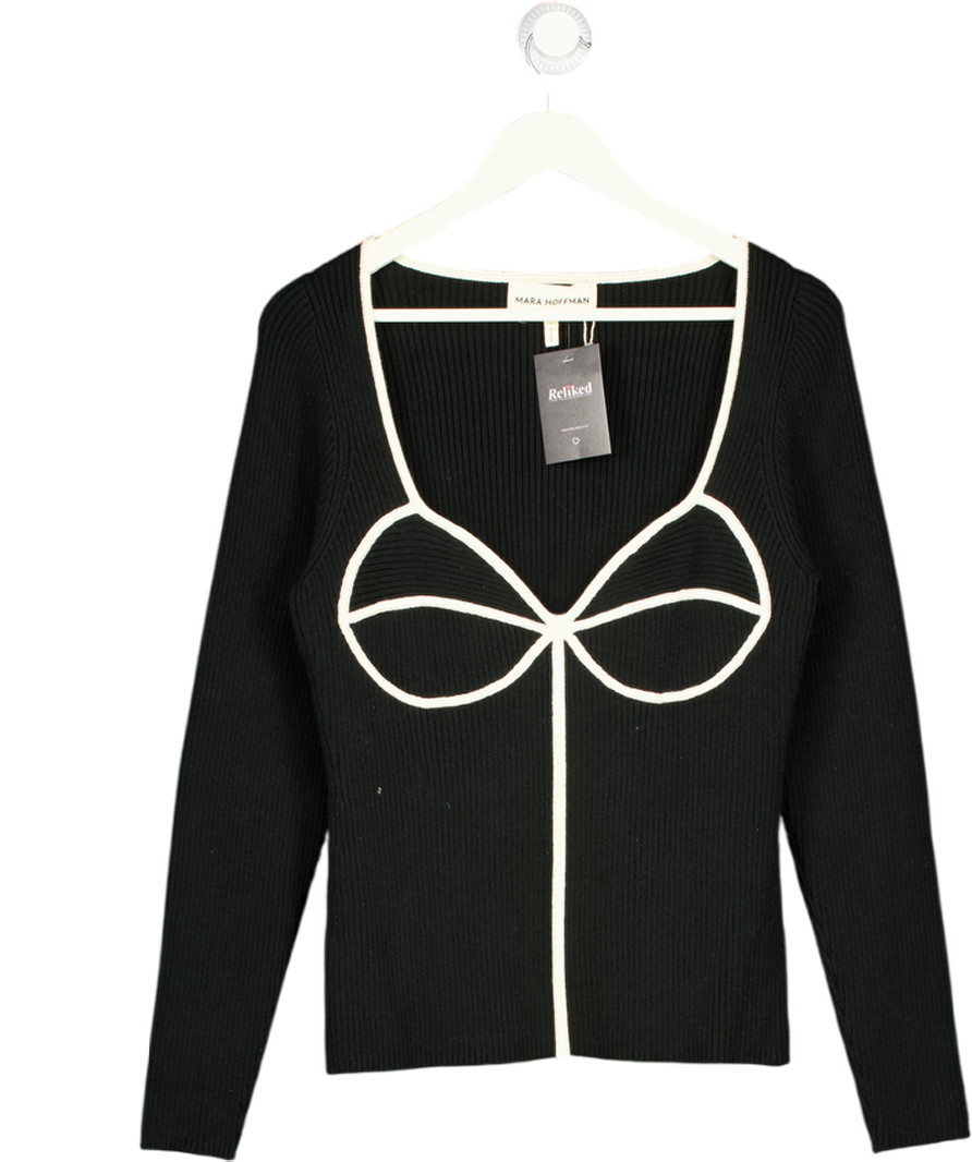 MARA HOFFMAN Black Naida Ribbed Stretch Organic Cotton-blend Sweater UK XXXL