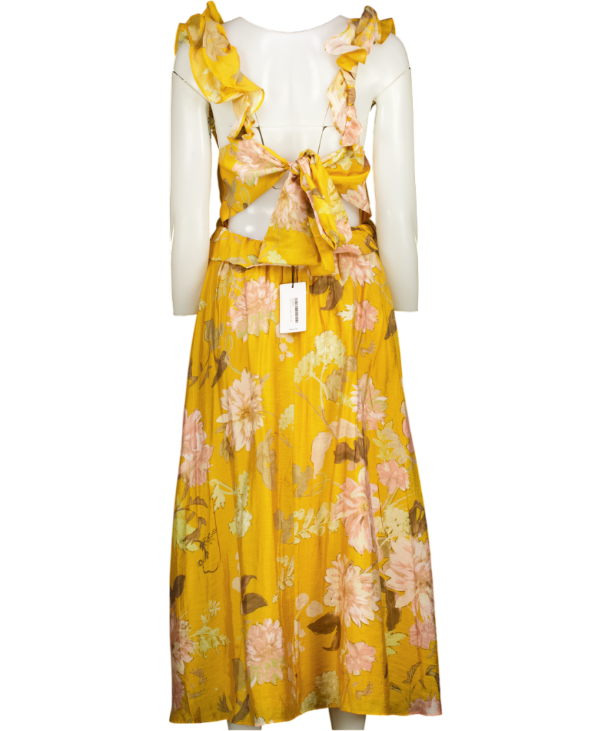 REISS Lucy Frill Floral Midi Dress, Yellow UK 6