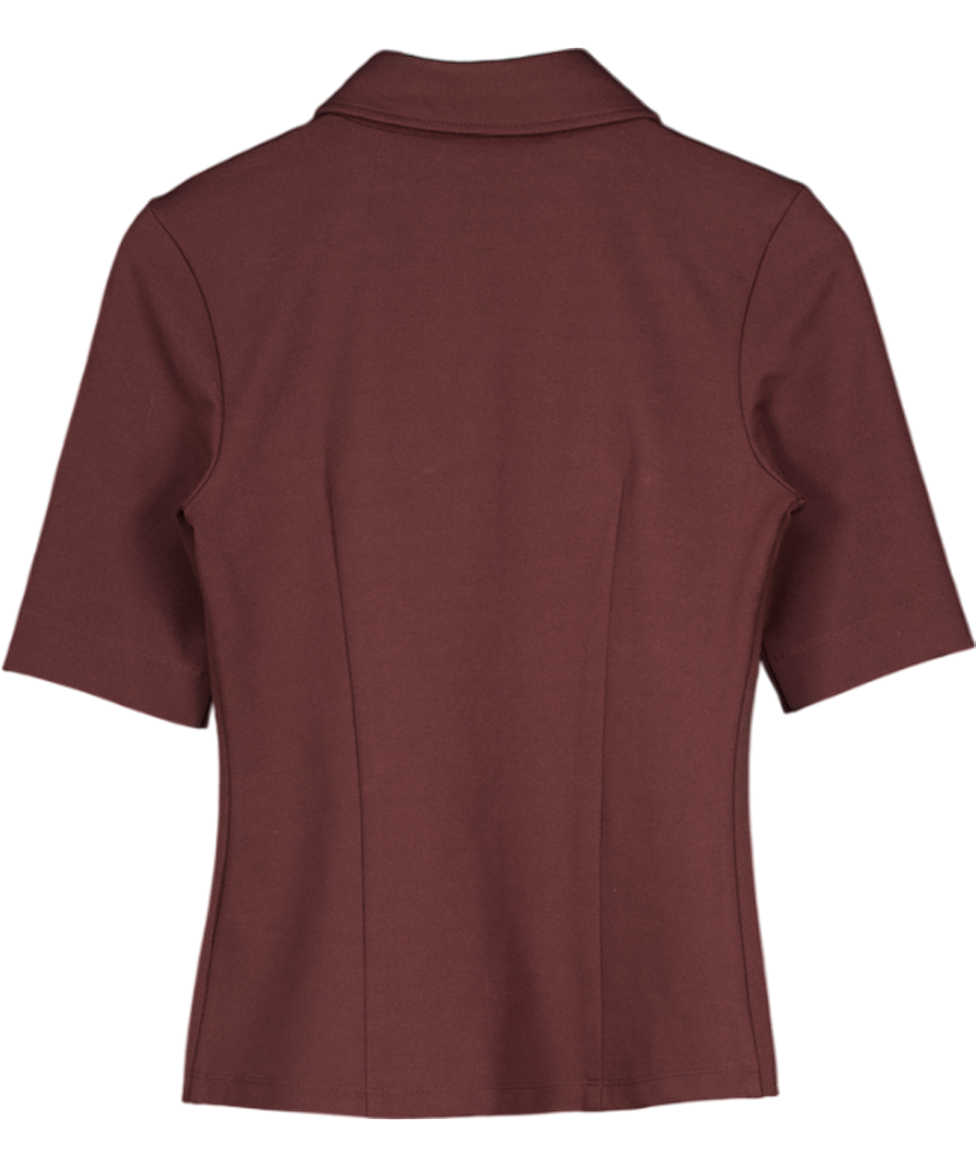Autograph Brown Jersey Fitted Polo Top UK 6