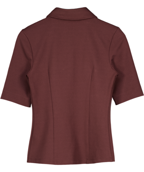 Autograph Brown Jersey Fitted Polo Top UK 6