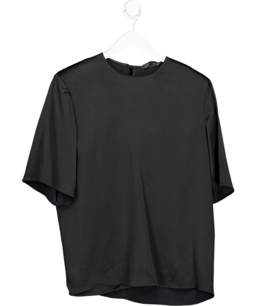 ZARA Black Zw Collection Satin Top With Shoulder Pads UK XS