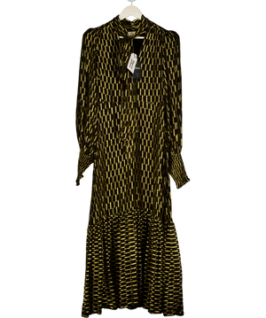 QUEEN OF ARCHIVES Black / Gold Chiffon Alabama Maxi Dress UK M
