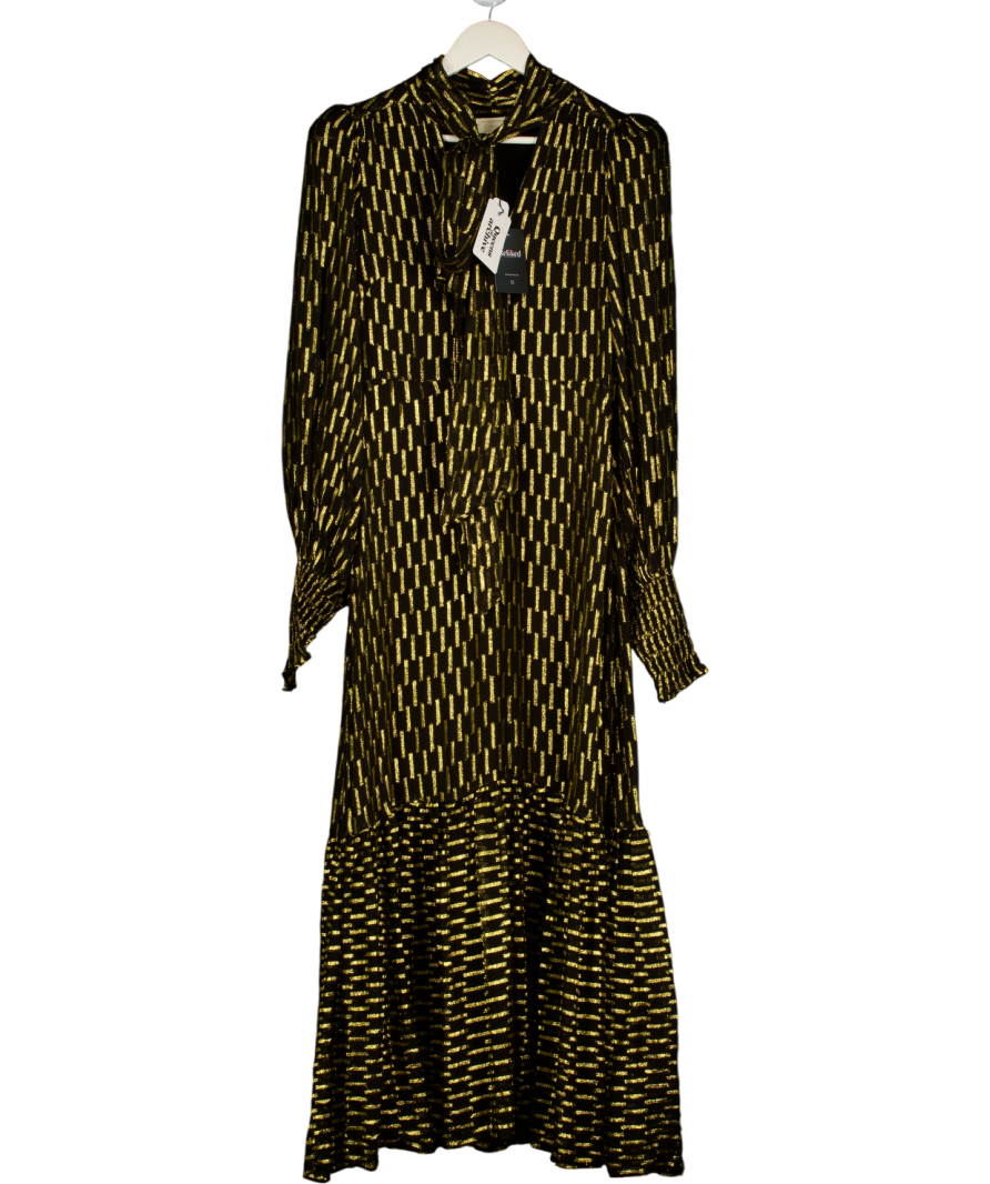 QUEEN OF ARCHIVES Black / Gold Chiffon Alabama Maxi Dress UK M