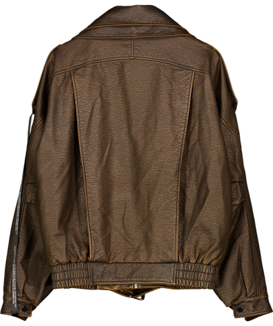 Noughts & Kisses Brown Vegan Leather Oversized Biker Jacket UK S