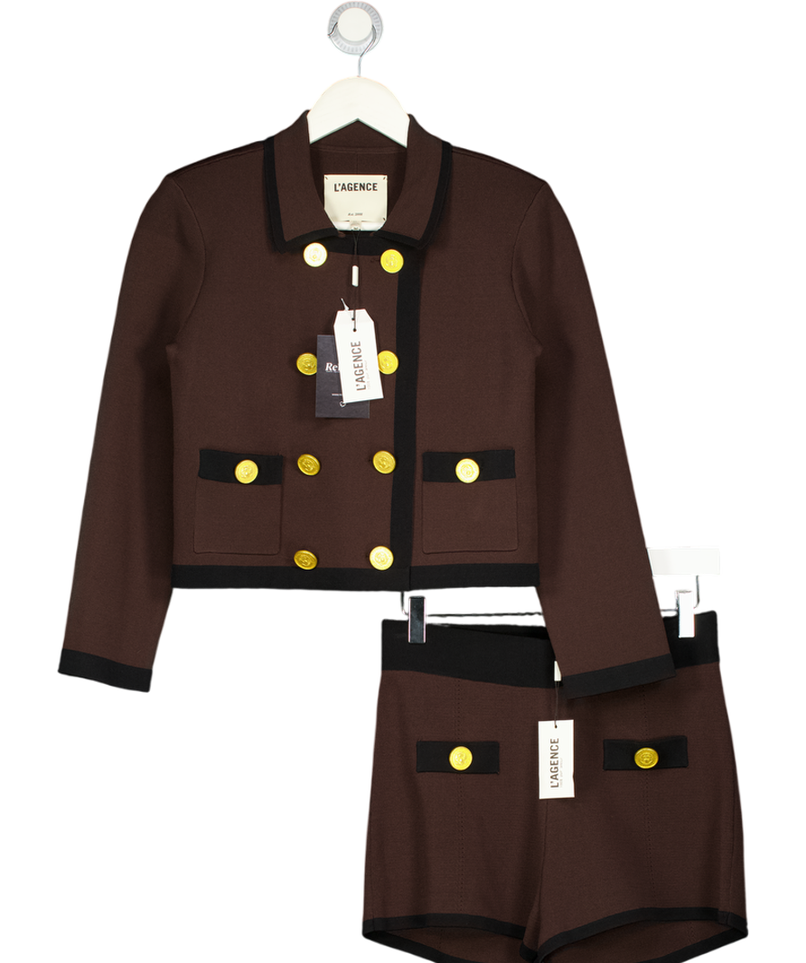 L'AGENCE 2-piece Brown / Back Janu Knit Jacket And Lumi Shorts Set UK S