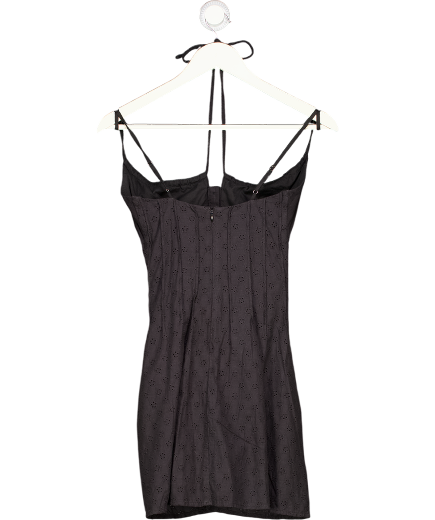 WHITE FOX Black Cotton Broderie Mini Dress UK XS