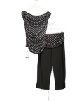 ASOS Black Gathered Short Sleeve Off Shoulder Mesh Top And Capri Set In Polka Dot UK S