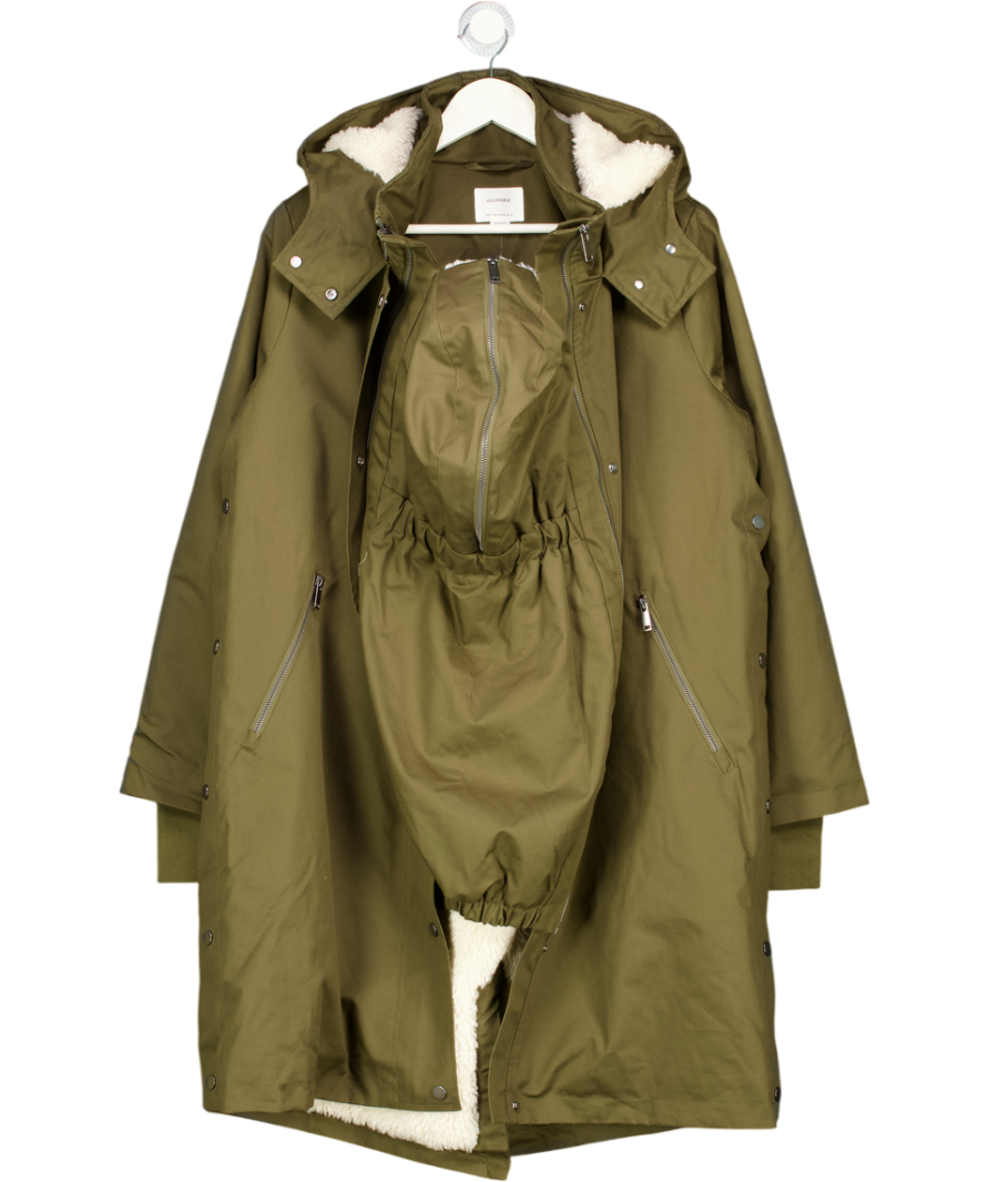 SERAPHINA Khaki Green 3 In 1 Maternity & Babywearing Parka With Borg Lining UK 8