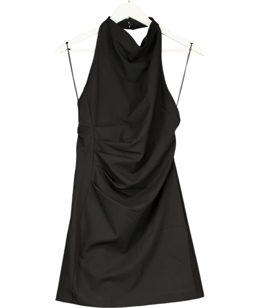 MANGO Black Halter Neck Ruched Dress UK S