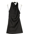 MANGO Black Halter Neck Ruched Dress UK S