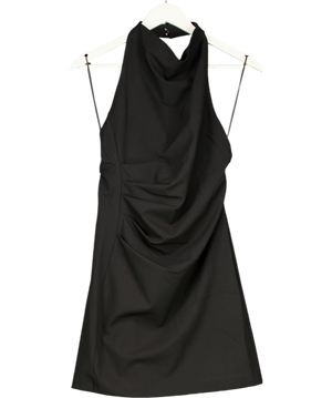 MANGO Black Halter Neck Ruched Dress UK S