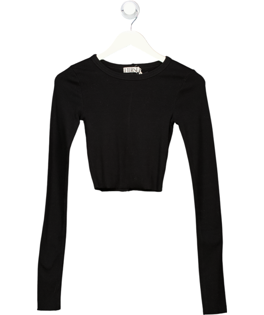 ÉTERNE Black Ribbed Jersey Top UK XS