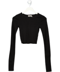 ÉTERNE Black Ribbed Jersey Top UK XS