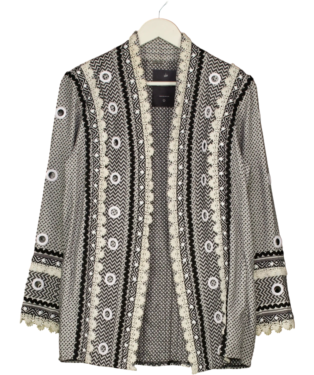 Dodo Bar Or Black Keira Chevron Knit Grommet Blazer Jacke UK S