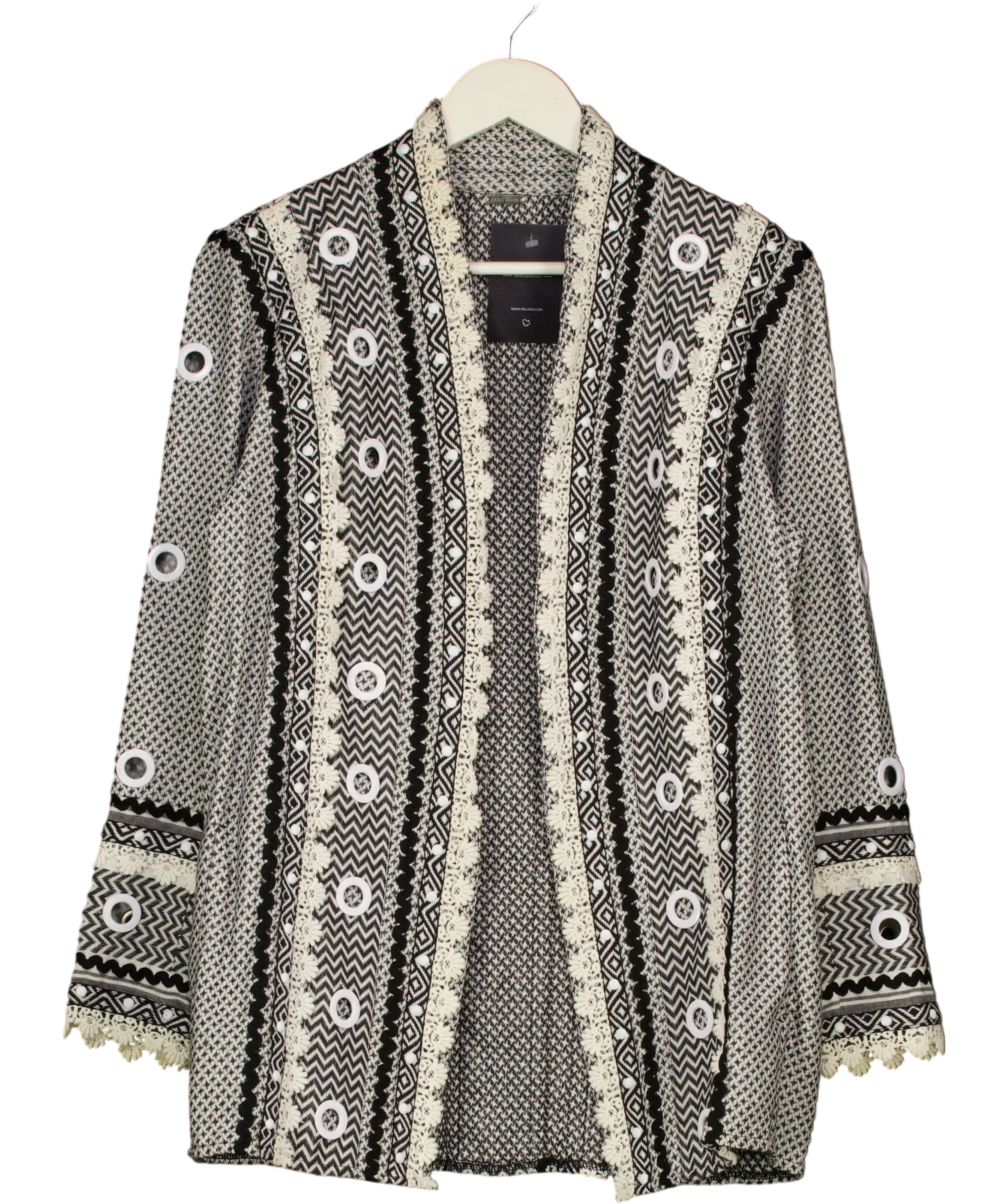 Dodo Bar Or Black Keira Chevron Knit Grommet Blazer Jacke UK S