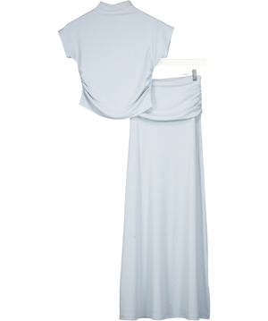 4th & Reckless 2-piece Dusty Blue Jersey Ruched Side Top & Maxi Skirt Set UK 6