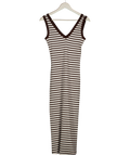 M&S Brown & White Strip Ribbed Cotton Midi Dress UK 10