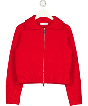 MANGO Red Wool Blend Zip Cardigan With Collar UK M