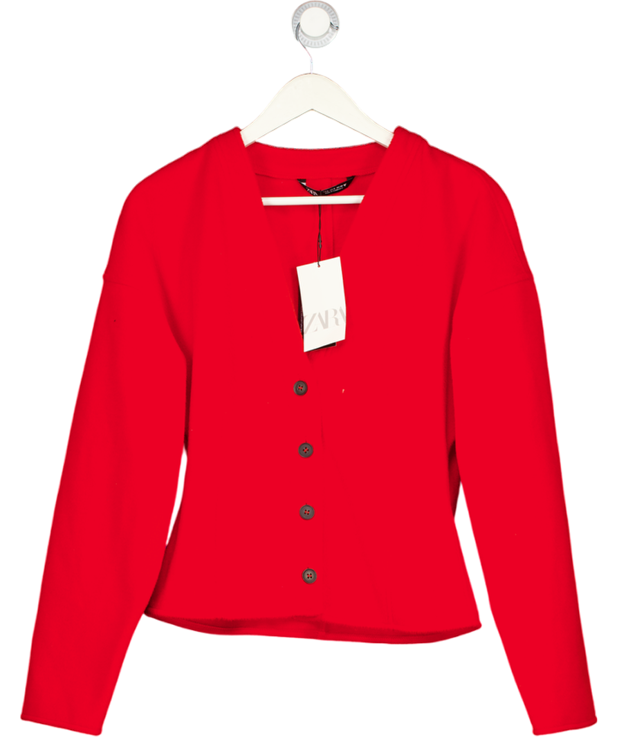 ZARA Red Brushed Cinched Waist Jacket UK M